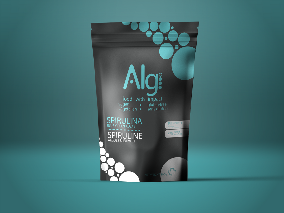 300g pouch of Algi organic spirulina algae powder.
